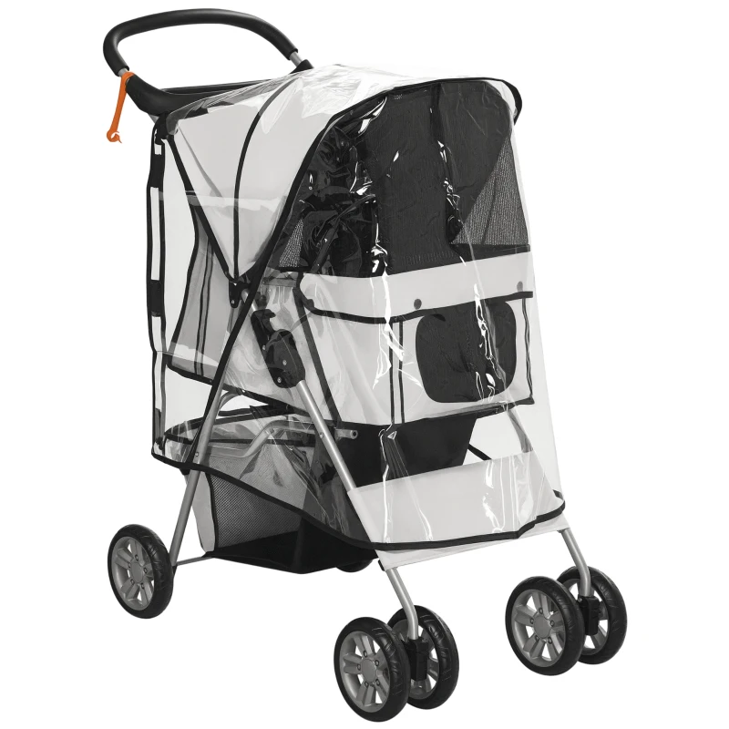 PawHut Cărucior Pliabil pentru Câini până la 10 kg cu Copertină Împotriva Ploii, 75x45x97 cm, Gri