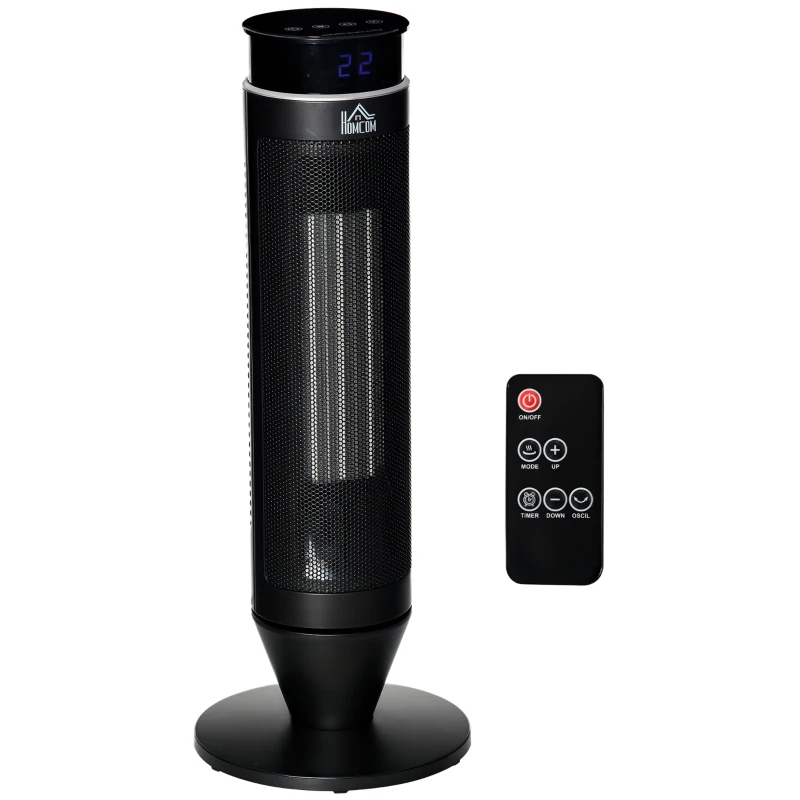 HOMCOM 21 Inch Space Heater, 1000W/2000W Ceramic Electric Heater and Fan, Overheating & Tip-Over Protection, 8H Timer, 42° Oscillation, Portable Heater for Home