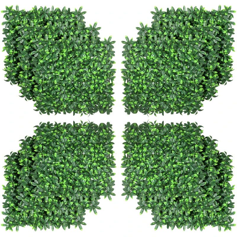 Outsunny Haie artificielle feuilles murale brise-vue 12 panneaux 50 x 50 cm treillis extensible feuillage réaliste en PE vert