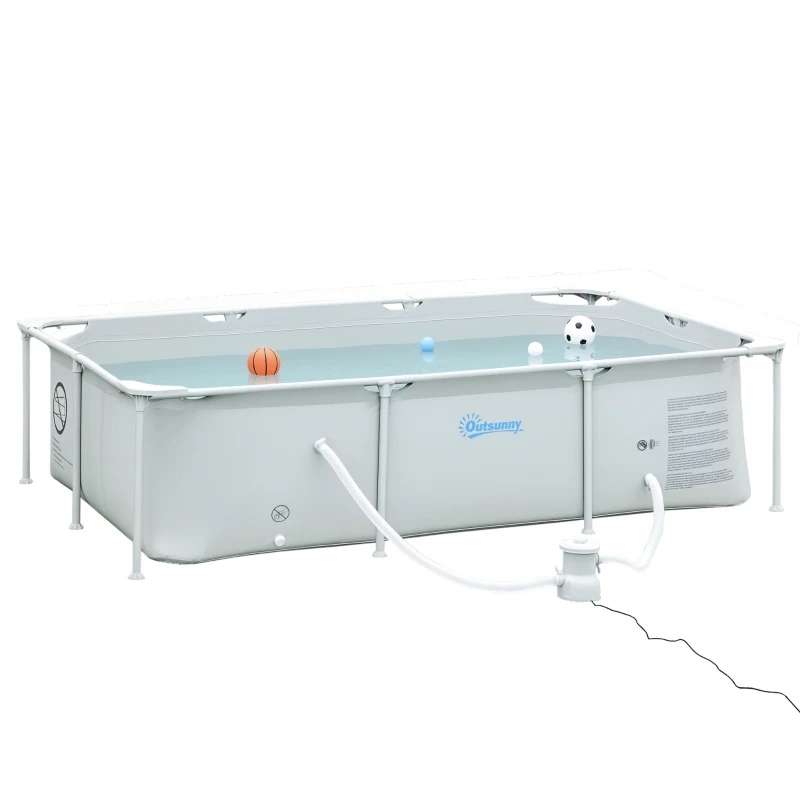 Outsunny Piscina Fuori Terra Autoportante, Piscina Rigida Rettangolare con Filtro e Valvola in Acciaio e PVC, Grigio, 252x152x65cm