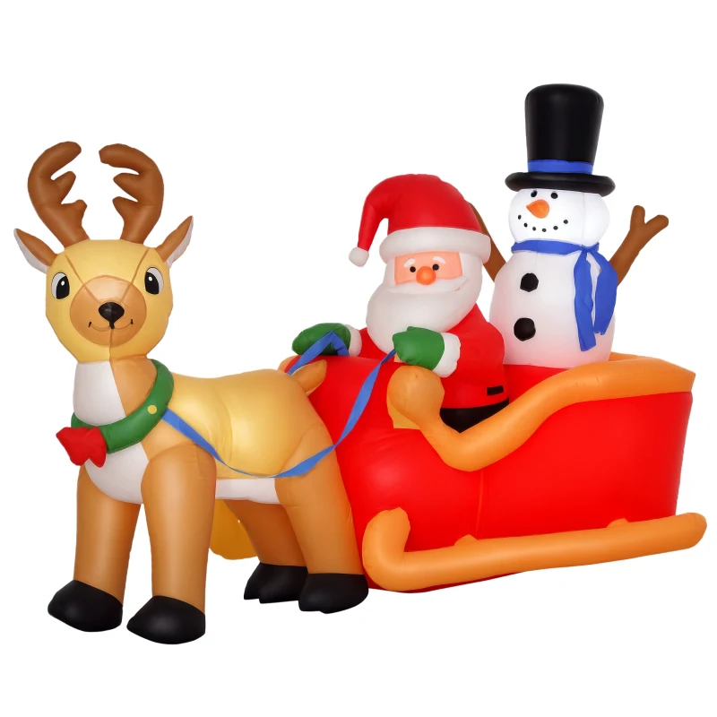 HOMCOM 6.5ft Christmas Inflatable Santa Claus on Sleigh Deer, LED Lighted for Home Indoor Outdoor Garden Lawn Decoration Party Prop