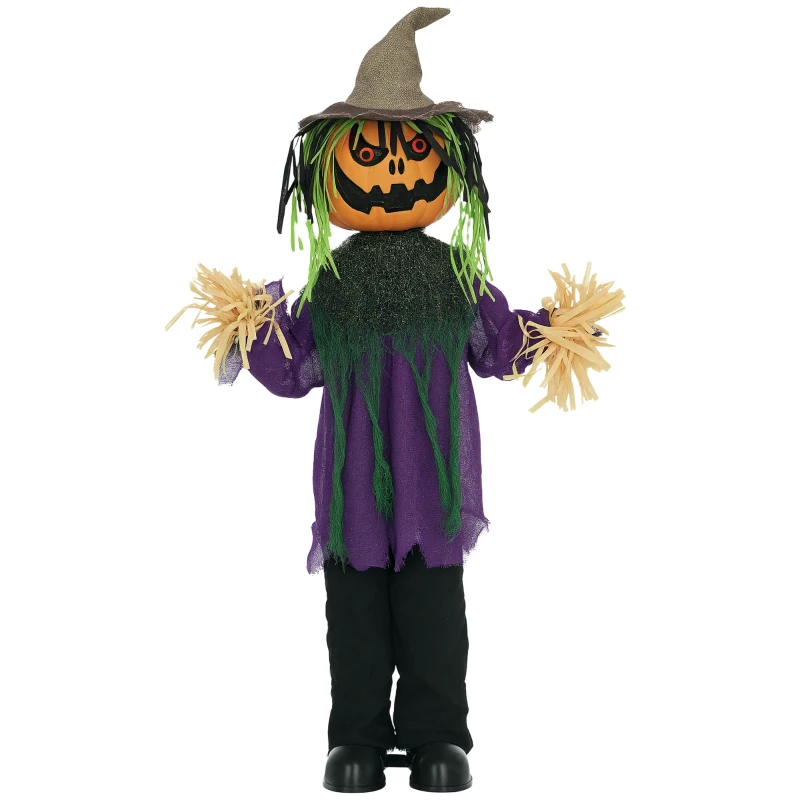 HOMCOM 3'6" Pumpkin Scarecrow Halloween Animatronic, with Glowing Eyes