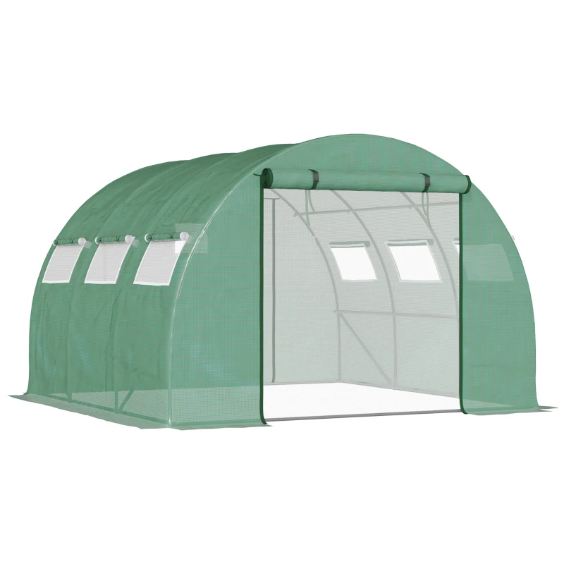 Outsunny Serre de Jardin Tunnel 9 m² 3L x 3l x 2H m - PE Haute densité 140 g/m² fenêtres porte déroulante vert