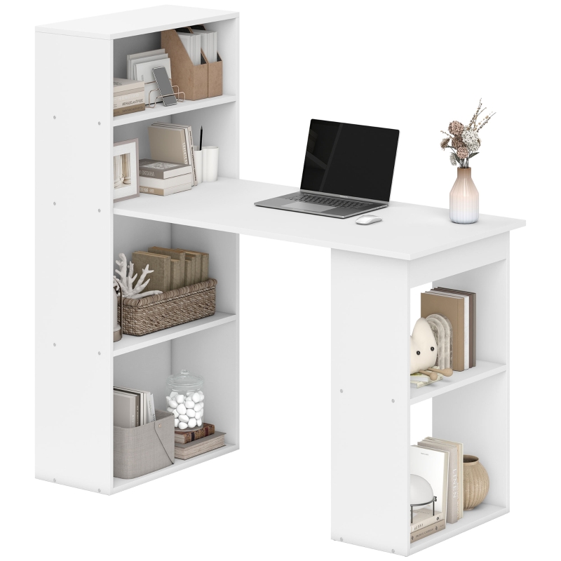 HOMCOM Bureau informatique, bureau avec rangement, 6 compartiments ouverts, table d'ordinateur pour chambre, studio, 120 x 55 x 120 cm, blanc