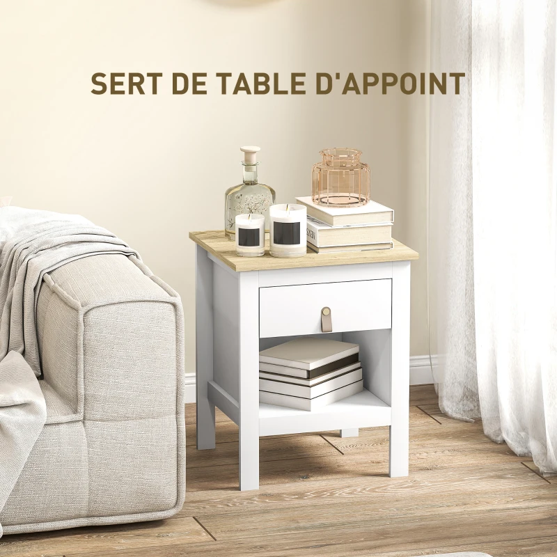 HOMCOM Lot de 2 tables de chevet avec tiroir et compartiment ouvert, 45 x 40 x 55 cm, blanc