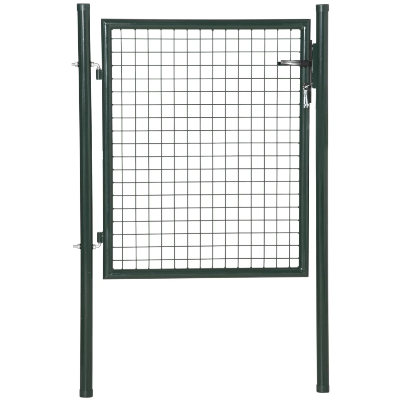 HOMCOM Porta para Vedação de Jardim de Aço com Maçaneta de Fechadura e 3 Chaves Porta de Vedação para Exterior Pátio Terraço 97x150cm Verde