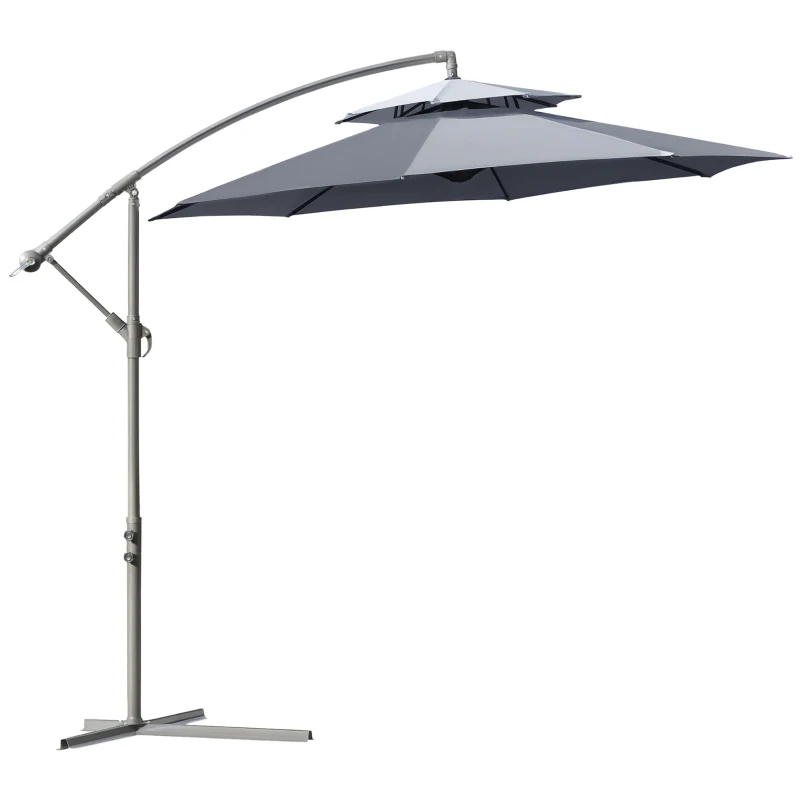 Outsunny Ombrellone a Braccio 2.7x2.7 m con Tettuccio Regolabile a 2 Livelli e Base a Croce, Grigio