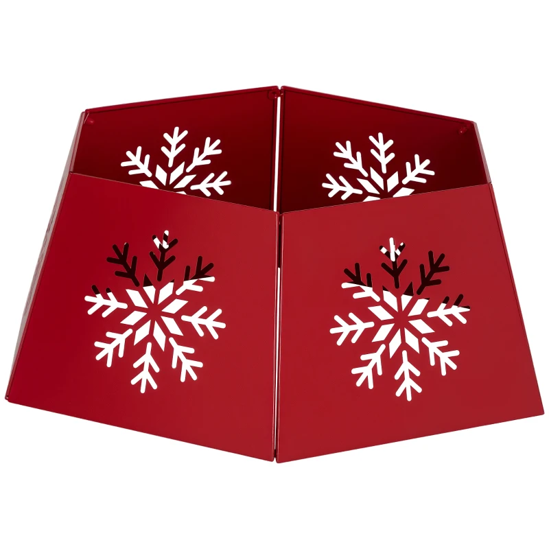 HOMCOM Christmas Tree Collar, Hexagon Christmas Tree Base Cover with Hollow Snowflake Patterns, Xmas Decoration for Party, Holiday, Home, Red