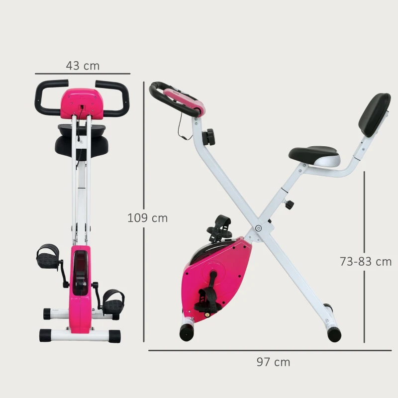 Vélo d'appartement pliable - Collaboration Aosom.fr x FFHandball - 8 niveaux de résistance, dossier selle réglable, rose