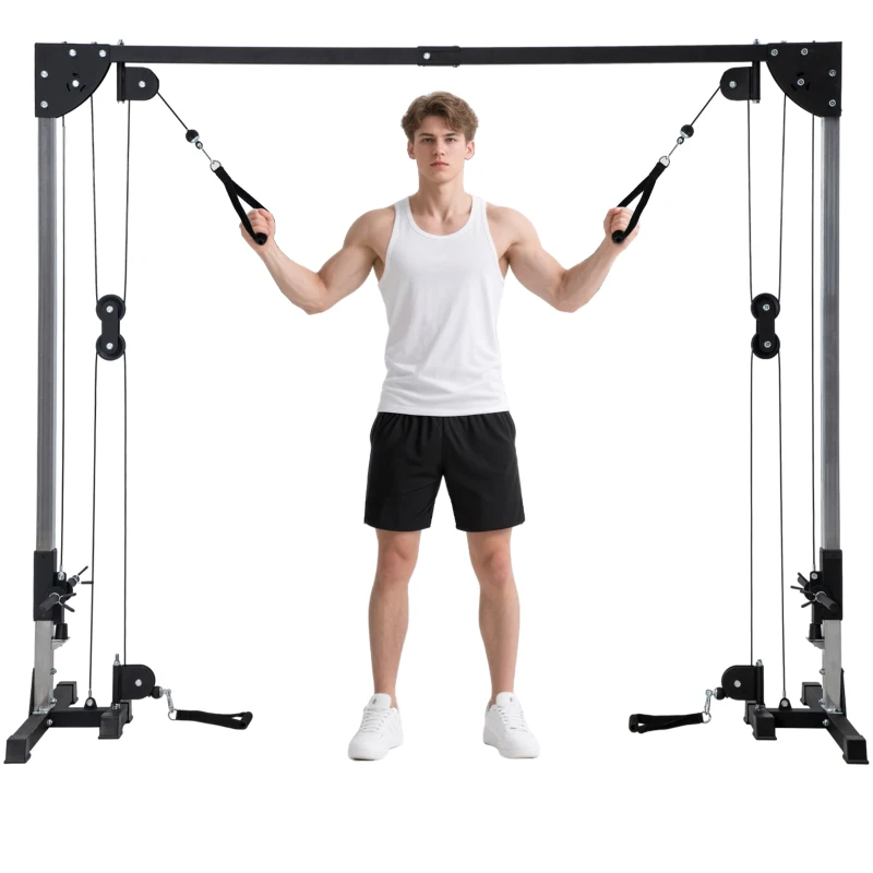 SPORTNOW Multi Home Gyms with Cable Pulley System, Cable Crossover Machine with 4 Handles for Full Body Strength Training, Power Rack for Home Workout, Black