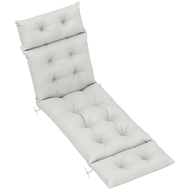 Outsunny Sun Lounger Cushions Only, 190x56x10cm Garden Lounge Chair Cushions, UPF20+ 220gsm Fabric, Thick Sunbed Replacement Pads with 6 Ties, Light Grey