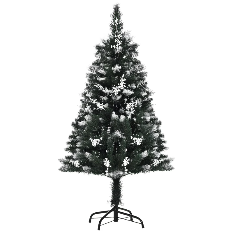 HOMCOM Árvore de Natal Automática 120 cm com 222 Ramos 28 Decorações Suporte em Aço Base Dobrável e Removível Verde