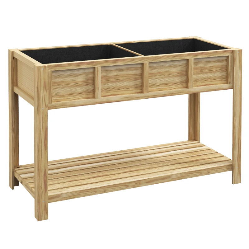 Outsunny Jardinière sur pieds avec séparateur amovible, étagère, Inserts d'irrigation, feutre de drainage 115L x 46l x 75H cm
