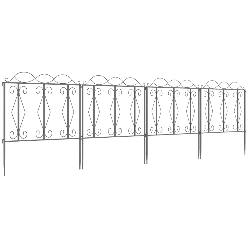 Outsunny Lot de 4 clôtures de jardin décoratives en métal noir avec ornements - 252 x 62 cm noir