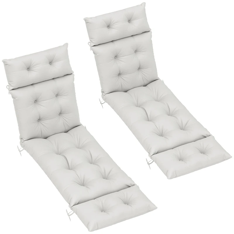 Outsunny Lot de 2 coussins de chaise longue coussin bain de soleil épais, confortable - 6 attaches, 190 x 56 x 10 cm, gris clair