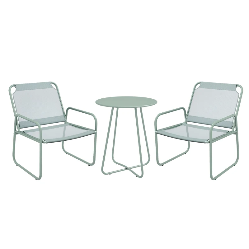 Outsunny 3-teiliges Gartenmöbelset, 2 Stühle mit atmungsaktivem Stoffbezug, 1 runder Tisch Ø60 cm, Grün