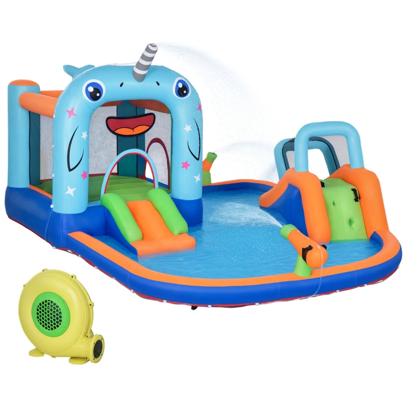 Outsunny Castillo Inflable para Niños con Tobogán Trampolín Piscina Inflador y Bolsa de Transporte 420x370x230 cm Multicolor