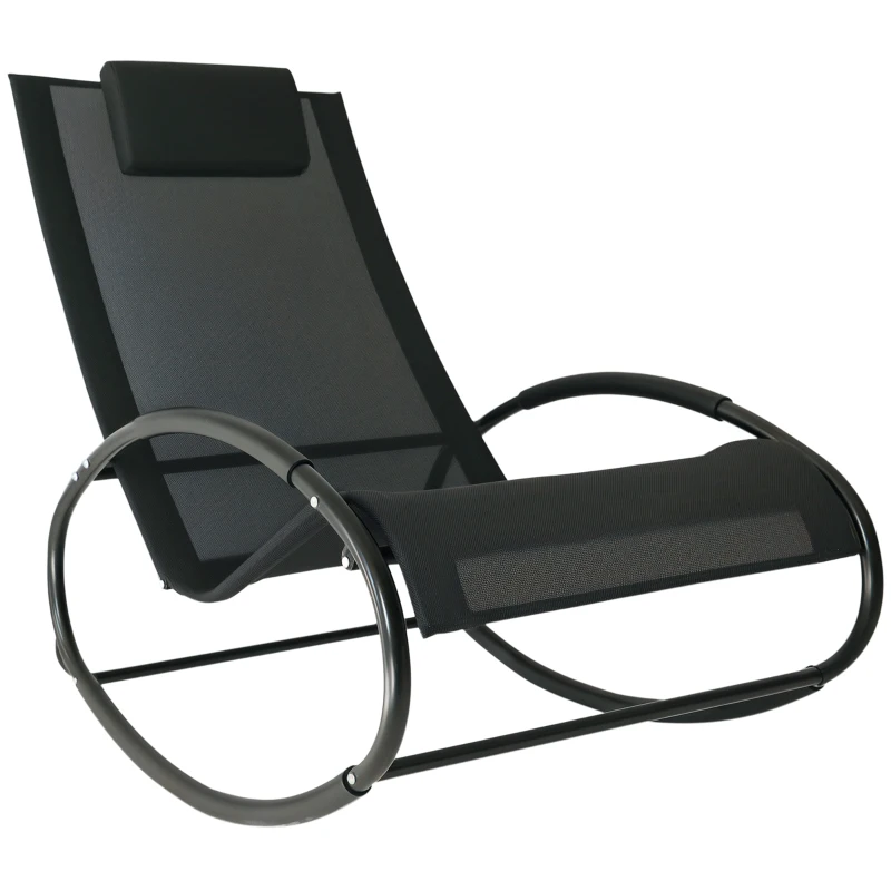 Outsunny Sdraio da Giardino Zero Gravity, Sedia a Dondolo con Cuscino e Tessuto Traspirante, 105x62x88cm, Nera