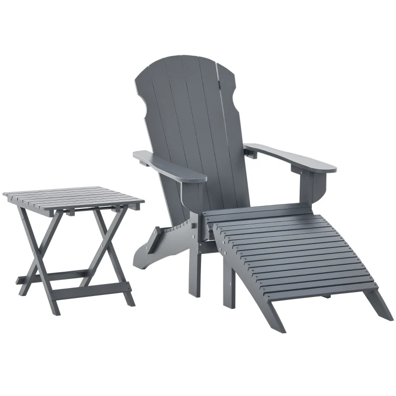 Outsunny Fauteuil de Jardin Adirondack Pliable avec Repose-Pied et Table Basse Bois Sapin traité Gris