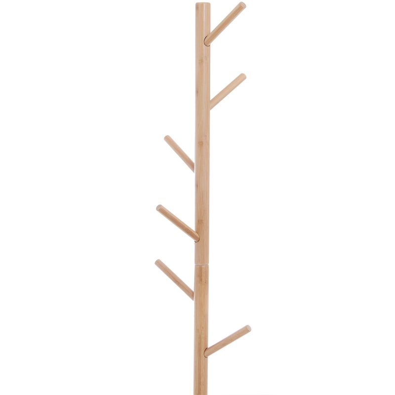 HOMCOM Cabide de Pé com Banco Pendurador Tipo Árvore Moderno 6 Ganchos para Pendurar Roupa Malas Corredor Entrada Bambu e MDF 80x30x180cm