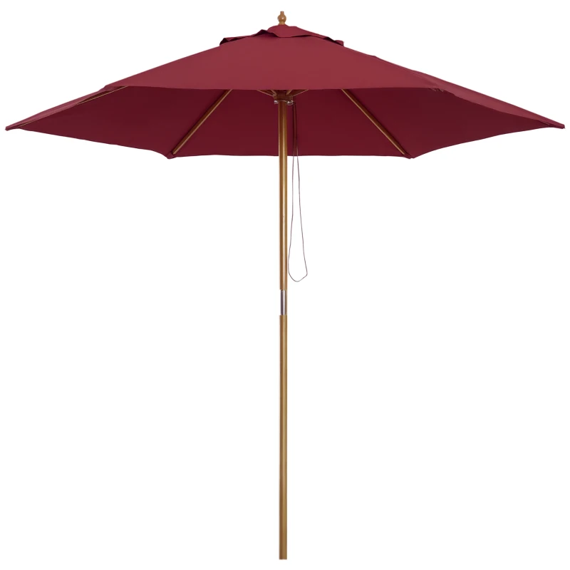 Outsunny Parasol de Jardin en Bois Rouge Ø2.5 m x 2.25 m