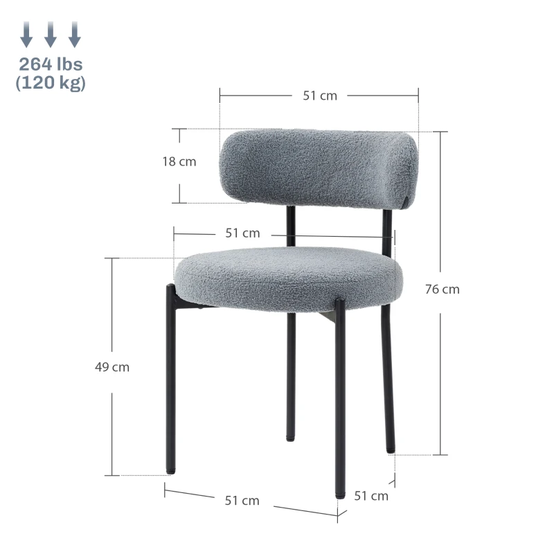 HOMCOM Juego de 2 sillas de comedor con respaldo de tela y patas de acero 51 x 51 x 76 cm gris