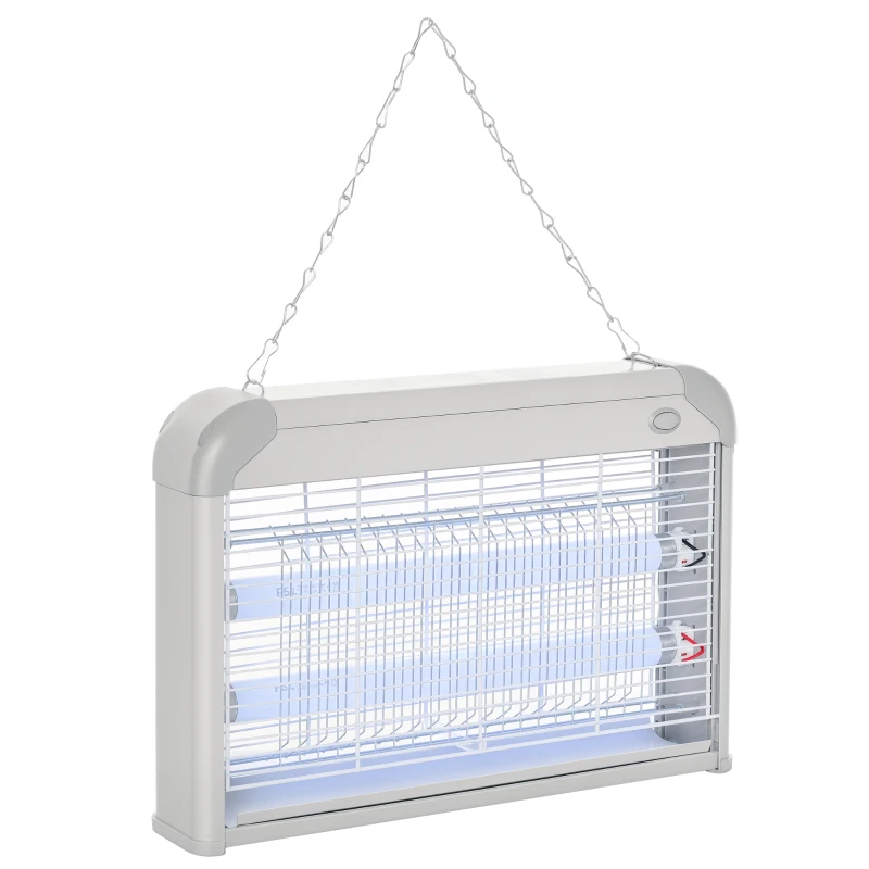 Outsunny Elettroinsetticida da Esterno e Interno con Lampada Antizanzare UV per 60m², Zanzariera Elettrica 20W, Grigio e bianco
