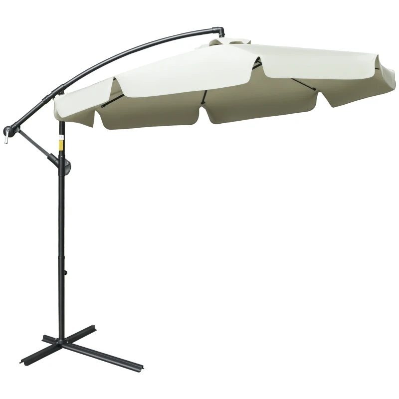 Outsunny Parasol déporté octogonal inclinable manivelle avec pied en croix Ø 2,65 x 2,45H m beige