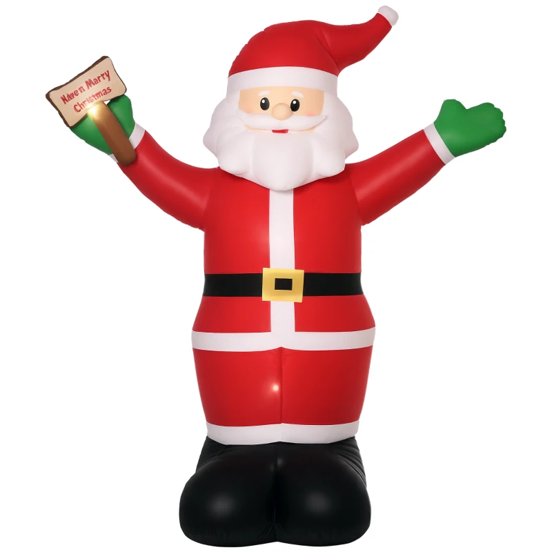 Outsunny 8ft Inflatable Christmas Santa Claus Holds Light Sign of Blessings, Blow-Up Outdoor LED Yard Display for Lawn Garden Party
