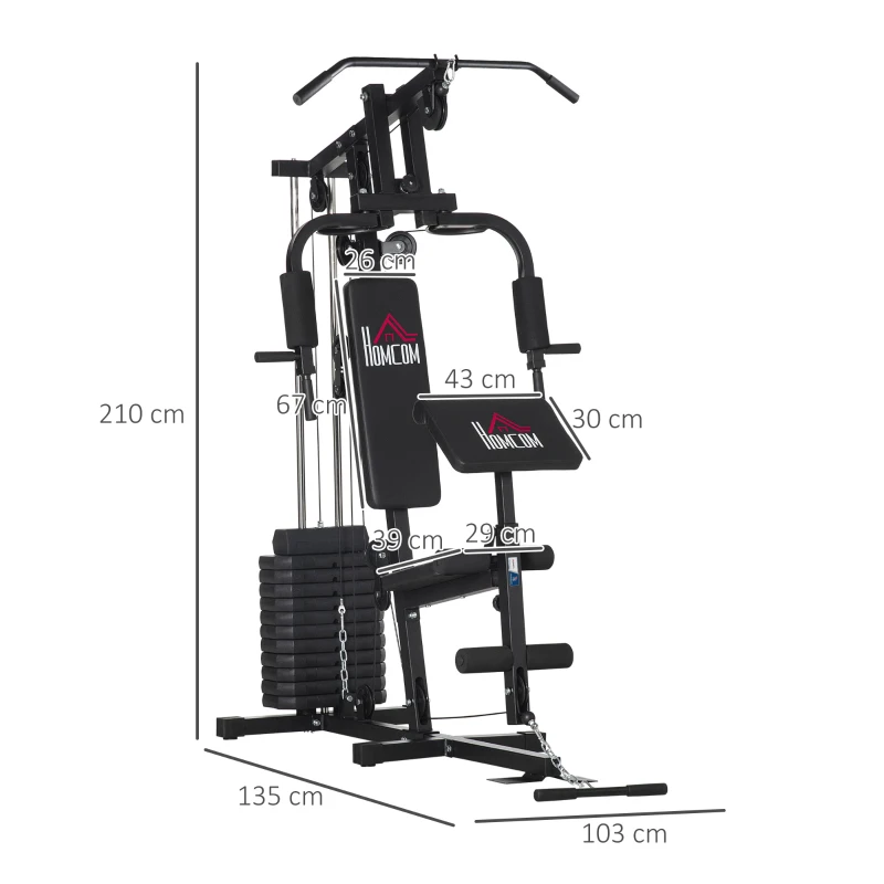 Station de musculation fitness - Collaboration Aosom.fr x FFHandball - 12 blocs de poids de 5,5 kg - 135 x 103 x 210 cm