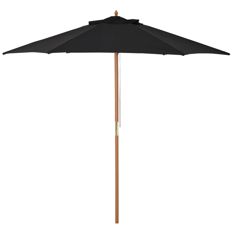 Outsunny Chapéu de Sol de Madeira Ø250x230 cm para Exterior com 6 Hastes Sistema de Corda com Fixação Desmontável Portátil Preto