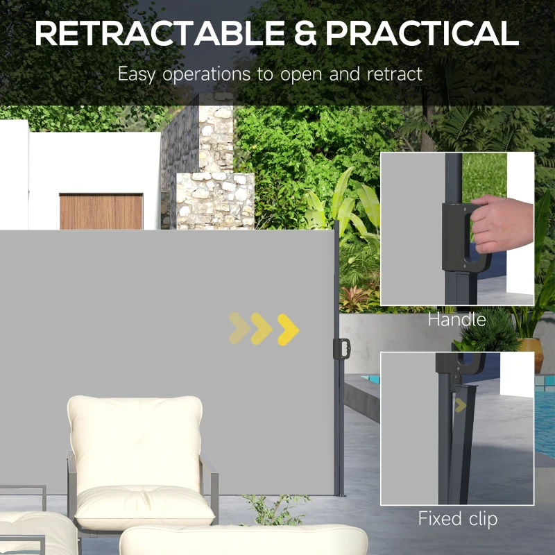 Outsunny Retractable Side Awning, Garden Privacy Screen Divider, Full Cassette Wind Breaker for Hot Tub, Balcony, Terrace, Pool, 300 x 180 cm, Light Grey