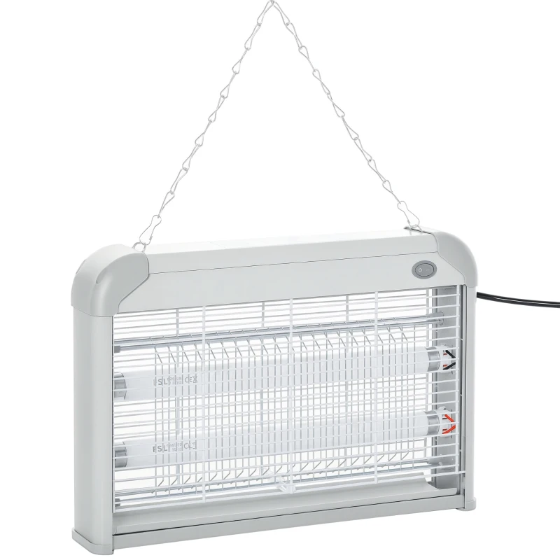 Outsunny Lámpara Anti-mosquitos Lámpara Mata Insectos Eléctrico Luz Ultravioleta 20W con 2 Tubos Área de Acción 60m² Interiores Exteriores 39x7,5x26,5 cm Blanco