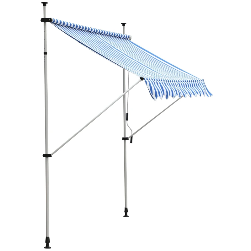 Outsunny Store banne Manuel rétractable 2,5L x 1,5l x 2-3H m Inclinaison réglable Installation Rapide métal alu Polyester Bleu Blanc rayé