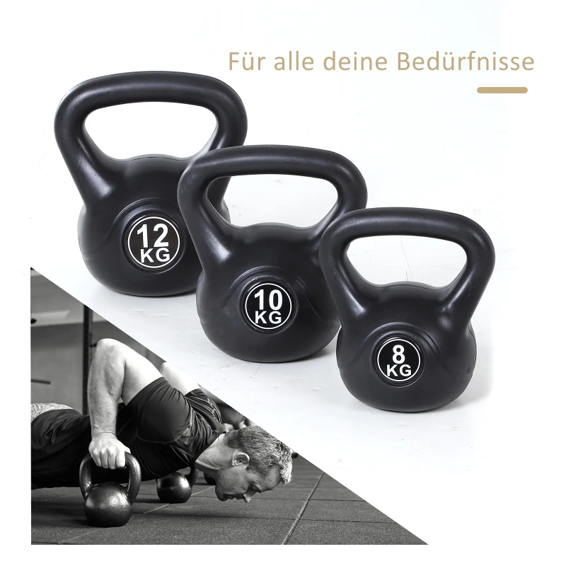 HOMCOM Kettlebell 10 kg - Gewichtshandvat met zand gevuld voor beginners, Zwart