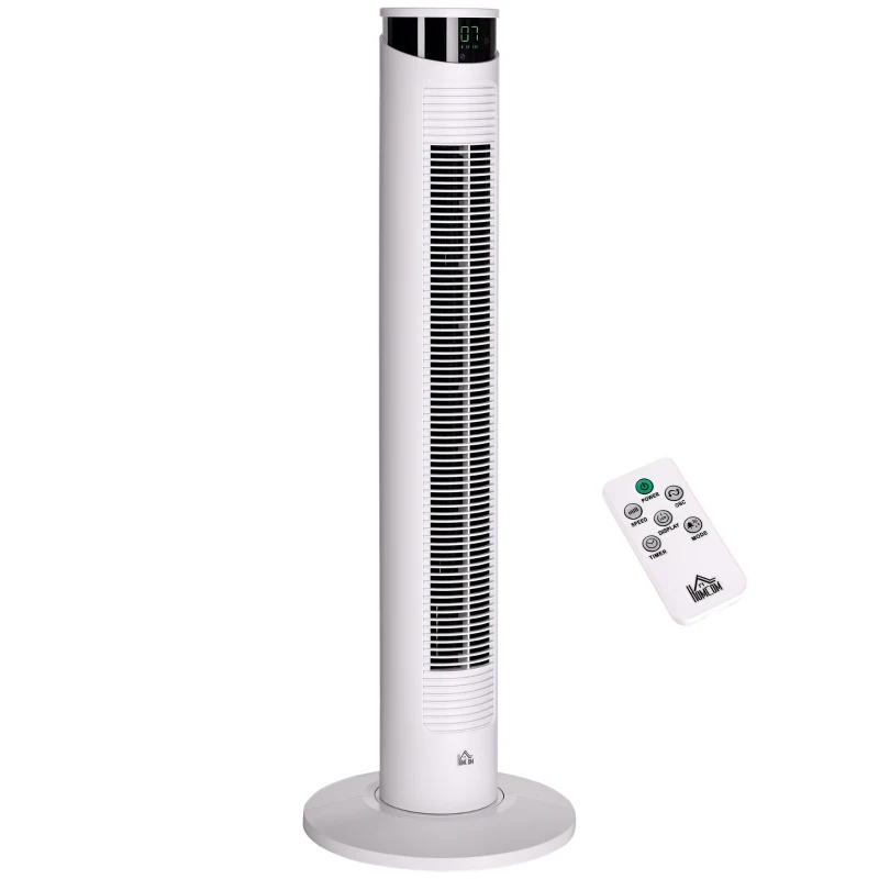 HOMCOM Ventilator Turn cu 3 Moduri și 3 Viteze cu Cronometru 12h, ABS și Ventilator de Podea cu Telecomandă, Ø31.5x93 cm, Alb
