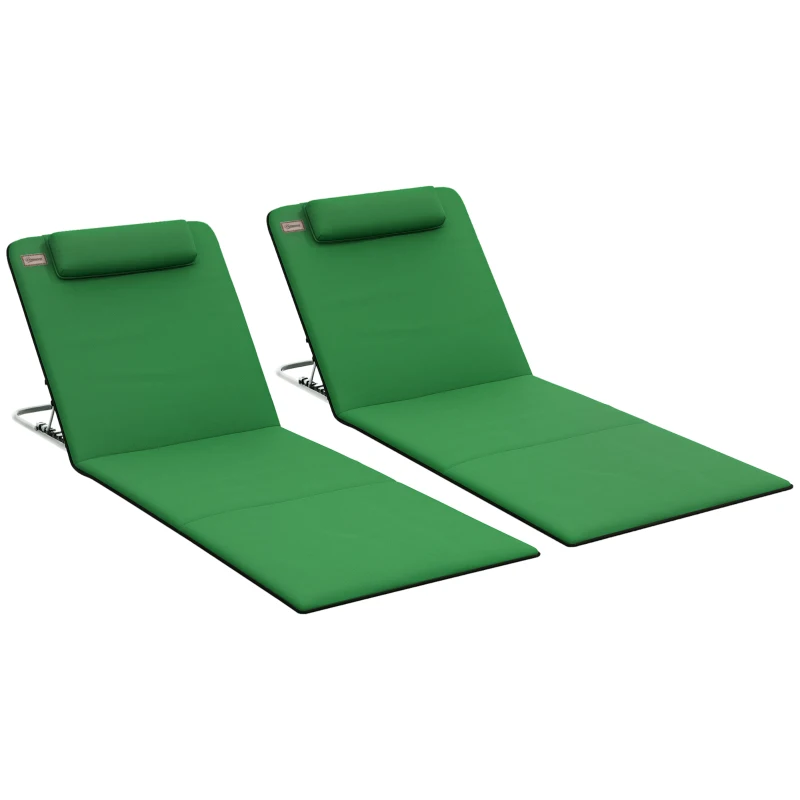 Outsunny Set of Two Metal Frame Beach Chairs, with Reclining Backs - Green
