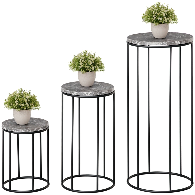 Outsunny Blumenstnder 3er Set aus Metall Pflanzenstnder Set in  Marmoroptik Blumenhocker Blumentopfhalter Stapelbar Pflanzenhocker fr  Blumentopf Schwarz+Grau | Aosom.de