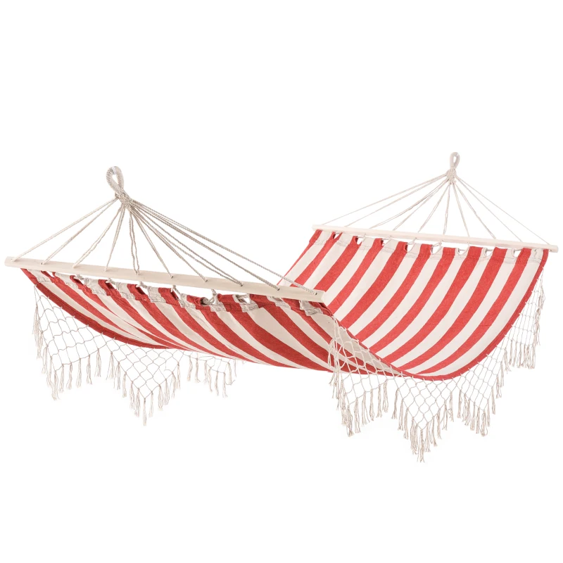 Outsunny Hamac de Voyage Portable Style Hippie Chic Toile de hamac dim. 2L x 1l m Coton Polyester Rouge crème rayé