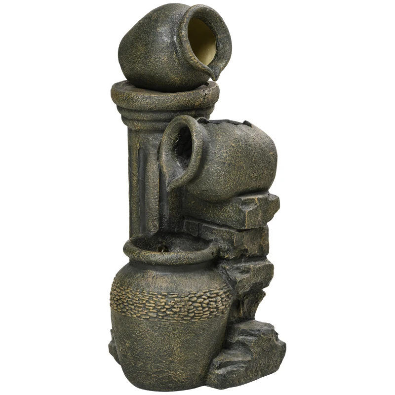 Outsunny Fontaine de jardin zen 3 jarres débit réglable pompe à eau submersible incluse dim. 36,5L x 32l x 73H cm résine gris