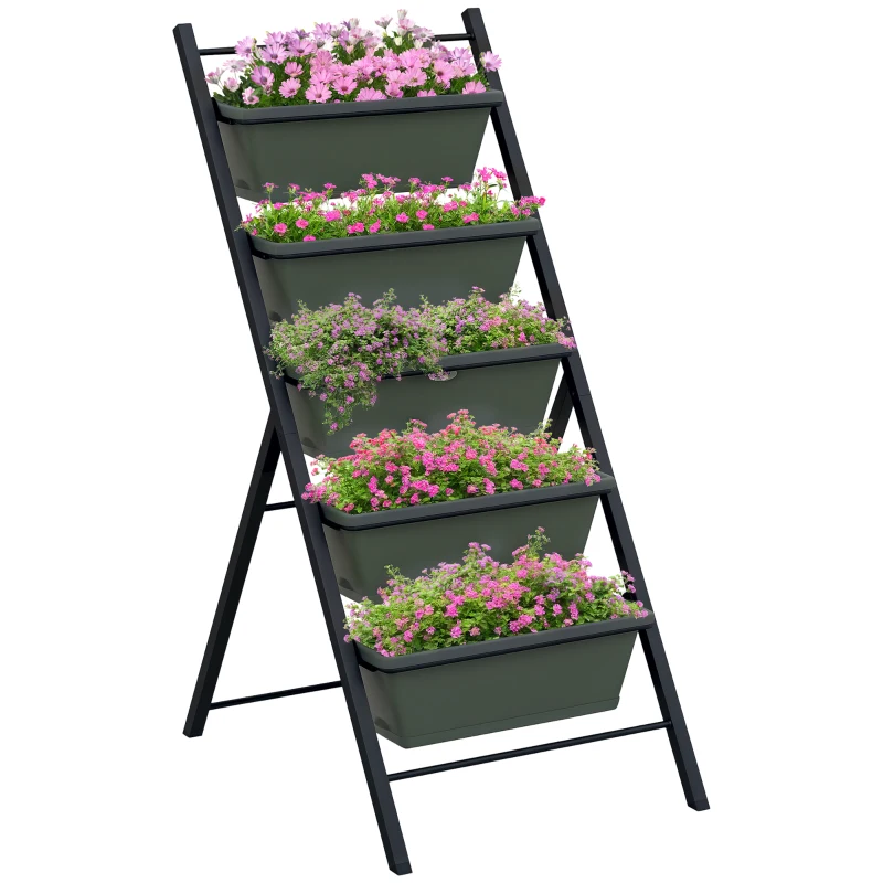 Outsunny 5-Tier Vertical Raised Garden Planter with 5 Container Boxes, Outdoor Plant Stand for Vegetable Flowers, Grey