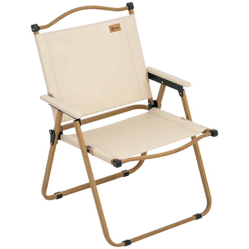 Outsunny Chaise de camping chaise de pêche pliante avec accoudoirs tissu Oxford et structure acier 54 x 59 x 78 cm Kaki