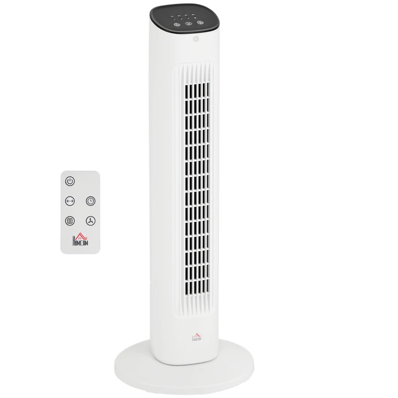 Ventilator turn HOMCOM cu telecomandă, 3 viteze, mod de repaus, oscilație, temporizator de 15 ore, afișaj LED, alb