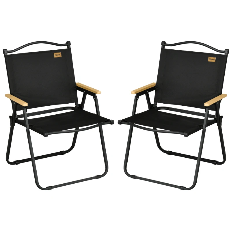 Outsunny Set 2 Sillas de Jardín Plegables con Reposabrazos Sillas para Camping y Playa en Tela Oxford y Acero 54x59x78 cm Negro