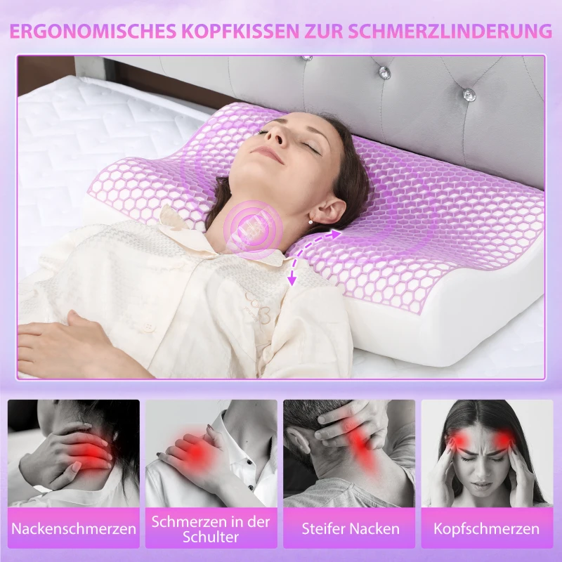 HOMCOM Memory Schaum Kissen Kopfkissen, Nackenstützkissen mit abnehmbarem Bezug, 2 Höhe  Ergonomische, 2S schnell reagierend