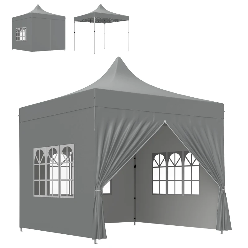 Outsunny Tenda Dobrável Pop-Up 290x290x325 cm com 4 Paredes Laterais Anti-UV Altura Ajustável e Bolsa de Transporte Cinza