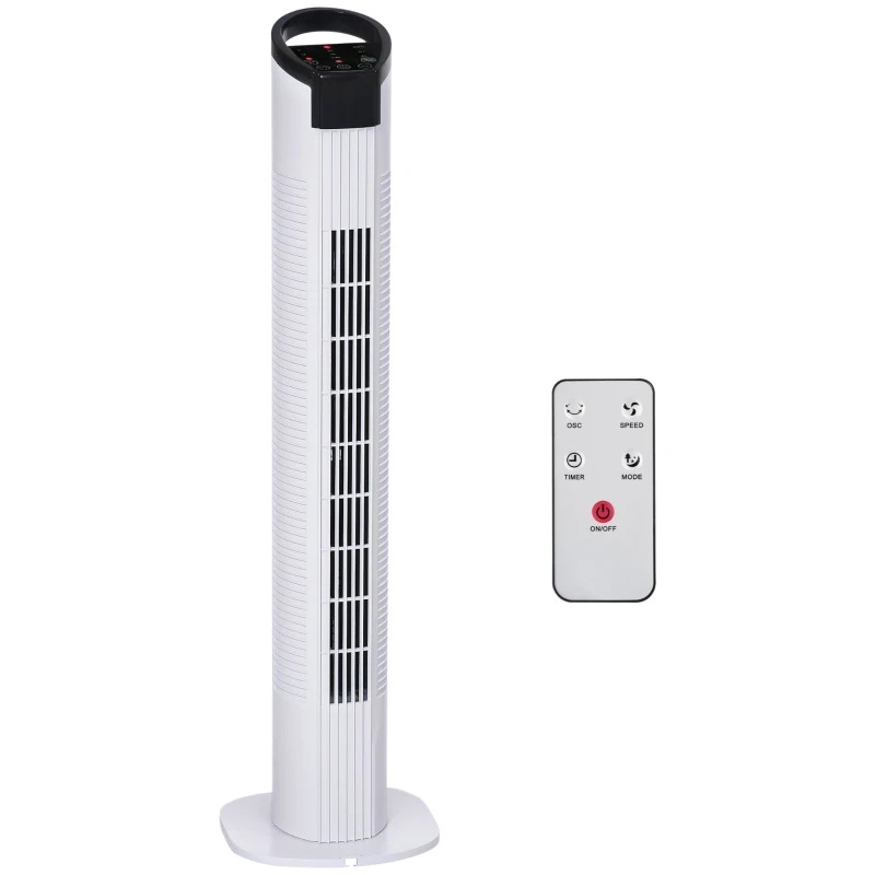 HOMCOM 31" Freestanding Tower Fan, 3 Speed 3 Mode, 7.5H Timer, Oscillating, LED Panel, Remote Control, 31 Inch Standing Fan, White