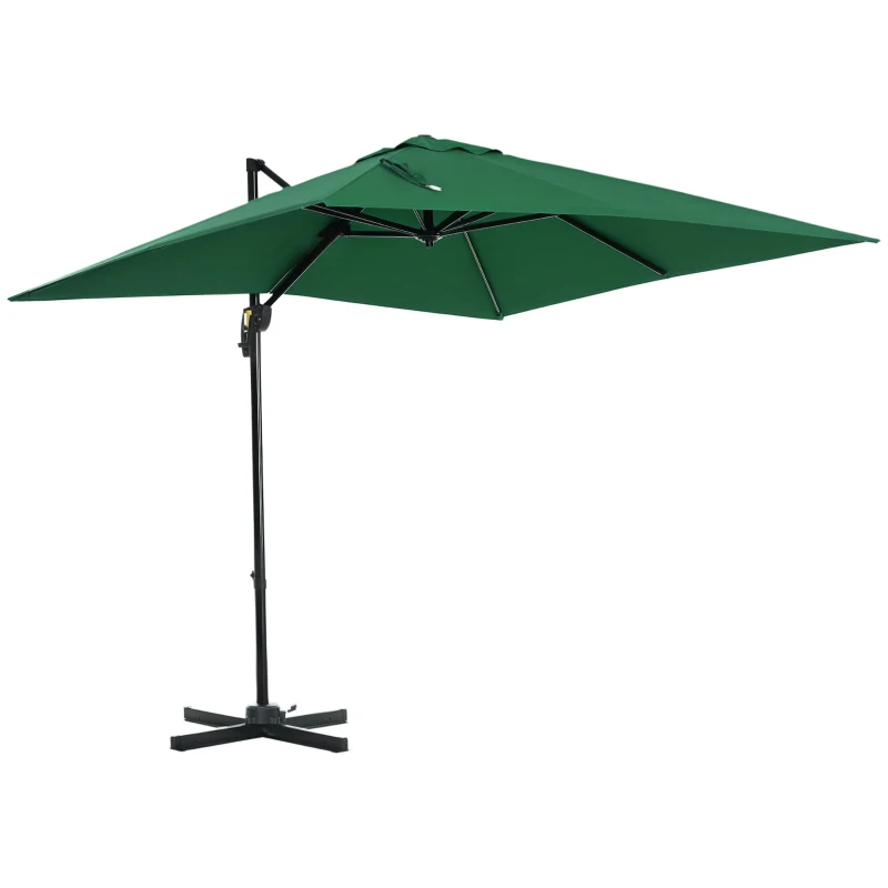 Outsunny Sombrilla de Jardín de Aluminio Parasol Excéntrico con Manivela y Poste Giratorio e Inclinable 245x245x248 cm Verde