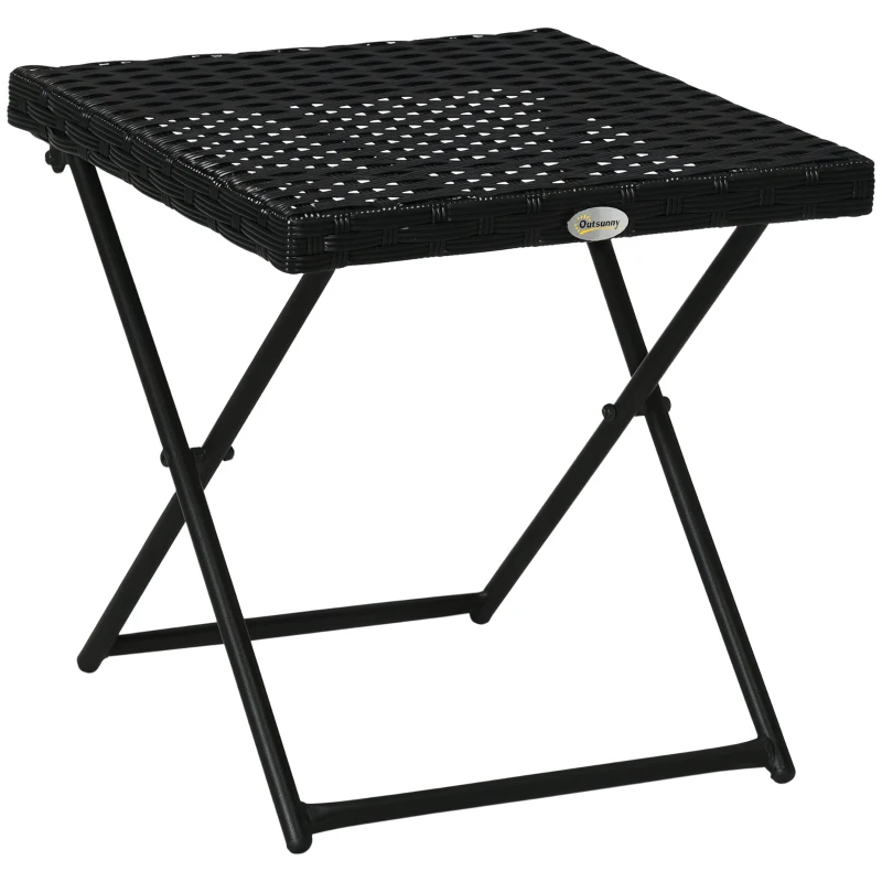 Outsunny Tavolino da Giardino Pieghevole Salvaspazio in Rattan Sintetico e Acciaio, 40x40x40cm, Nero