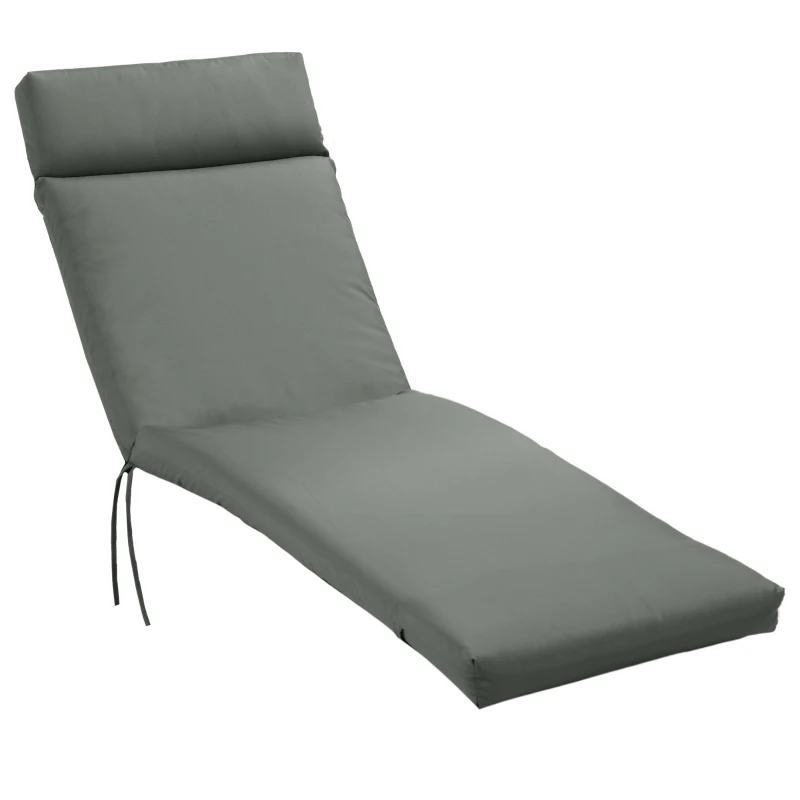 Outsunny Coussins de chaise longue coussin bain de soleil épais, confortable et rembourré, 2 attaches, 196 x 55 x 8 cm, gris